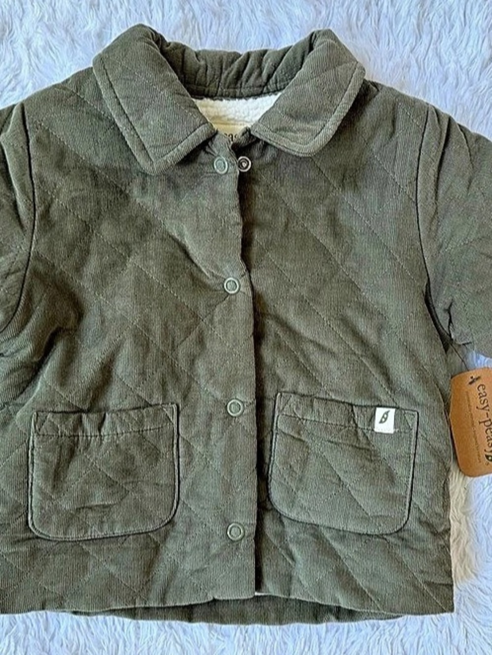 easy-peasy Baby Girl Quilted Corduroy Sherpa Lined Olive Green Jacket 24M